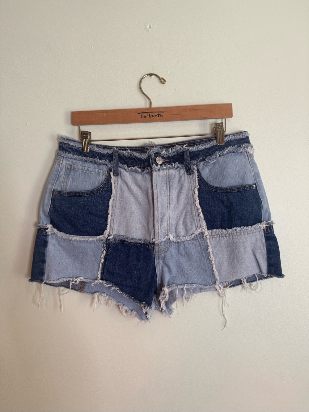 Patchwork Denim Shorts - Light & Dark Blue (14)